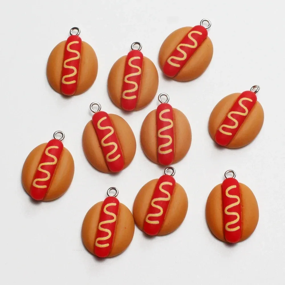 Mini Fake Food Resin Charms 10Pcs Ham Sausage Hot Dog Burger Pendants DIY Accessories For Earrings Necklaces Keychain Making view 3