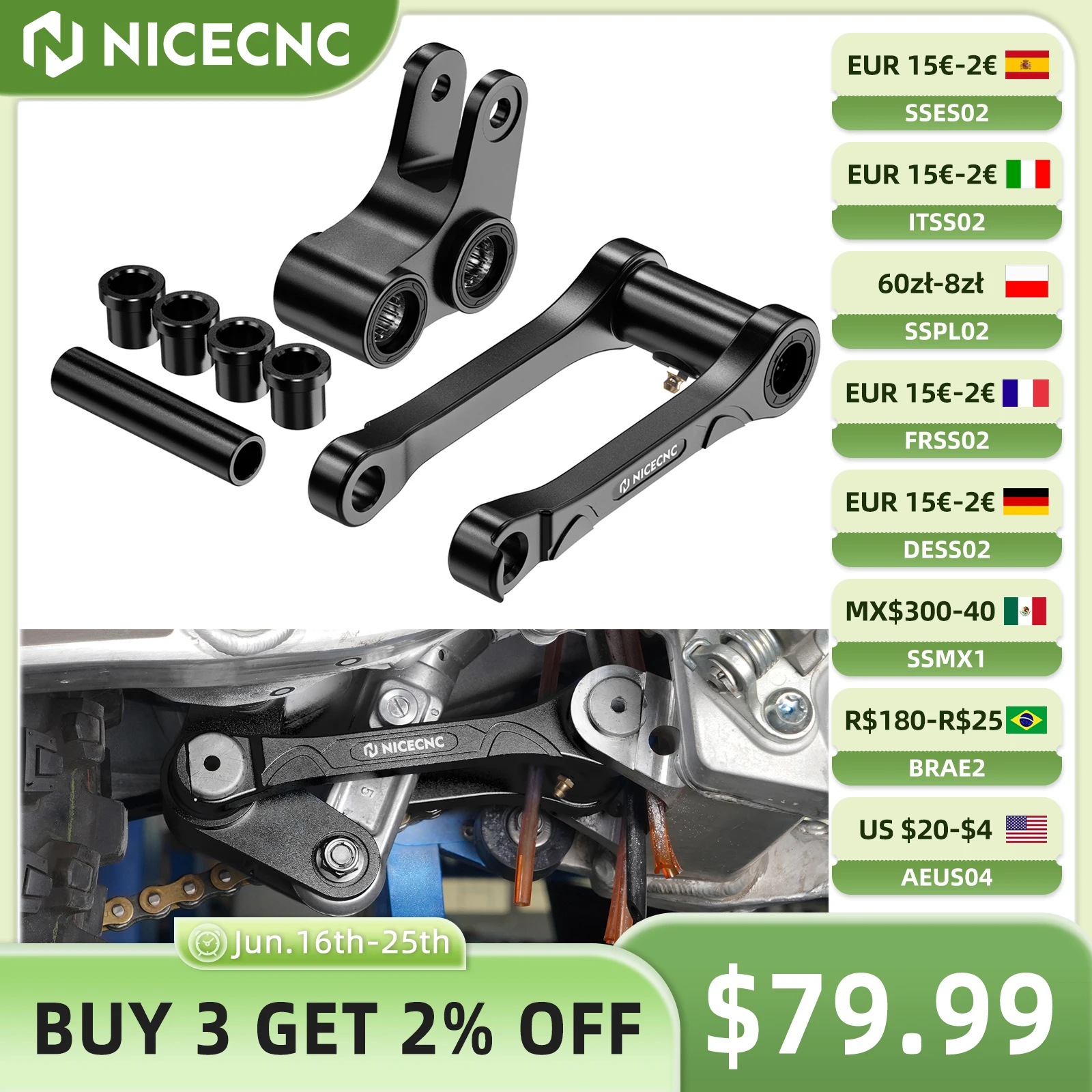 

NICECNC For Yamaha YZ125 YZ250 2006-2024 1.5'' Rear Suspension Lowering Link YZ125X 2020-2023 YZ250X 2016-2023 WR250F WR450F