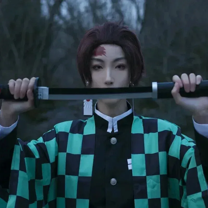 A 002 베어 하우스 Tanjiro 코스프레 애니메이션 Tanjirou Kamado 의상 Kimetsu No Yaiba 기모노 귀걸이 문신 스티커 fo New 2025 I8I9