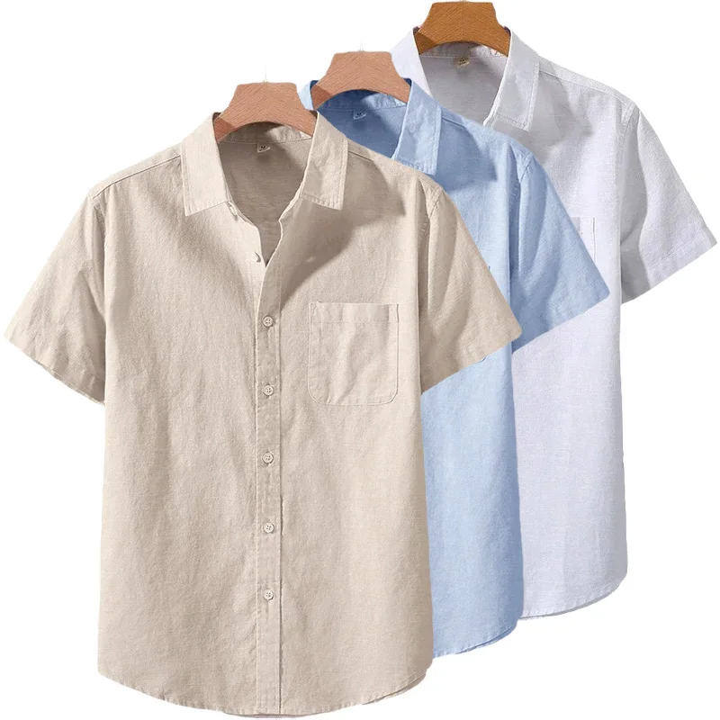 

Spring Summer Short Sleeve Shirt for Men Solid Color Lightweight Breathable Stylish Dailywear Casual Lapel Pocket Shirts