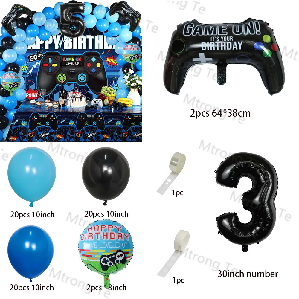 67pcs Number Balloons Black Gamepad Boy Game On Foil Balloon Birthday Party Decorations Kids Toy Match Props Gaming Balloon Gift