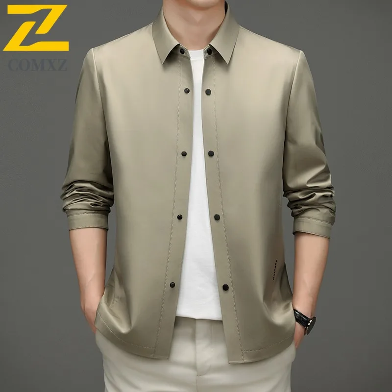 

COMXZ Мужская повседневная куртка с воротником-стойкой для пожилых людей, весенне-осеннее деловое легкое водонепроницаемое ветрозащитное пальто с дизайном