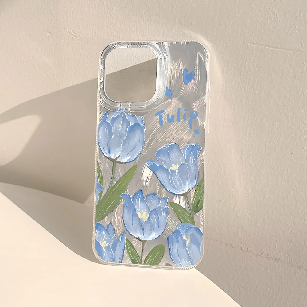 Für Samsung Galaxy S21 S26 S25 S24 S23 S22 Ultra Plus FE Hülle Frisches Blaues Tulpenmuster Cover Für A16 A15 A36 A54 A55 A56 Fundas – Detail 2