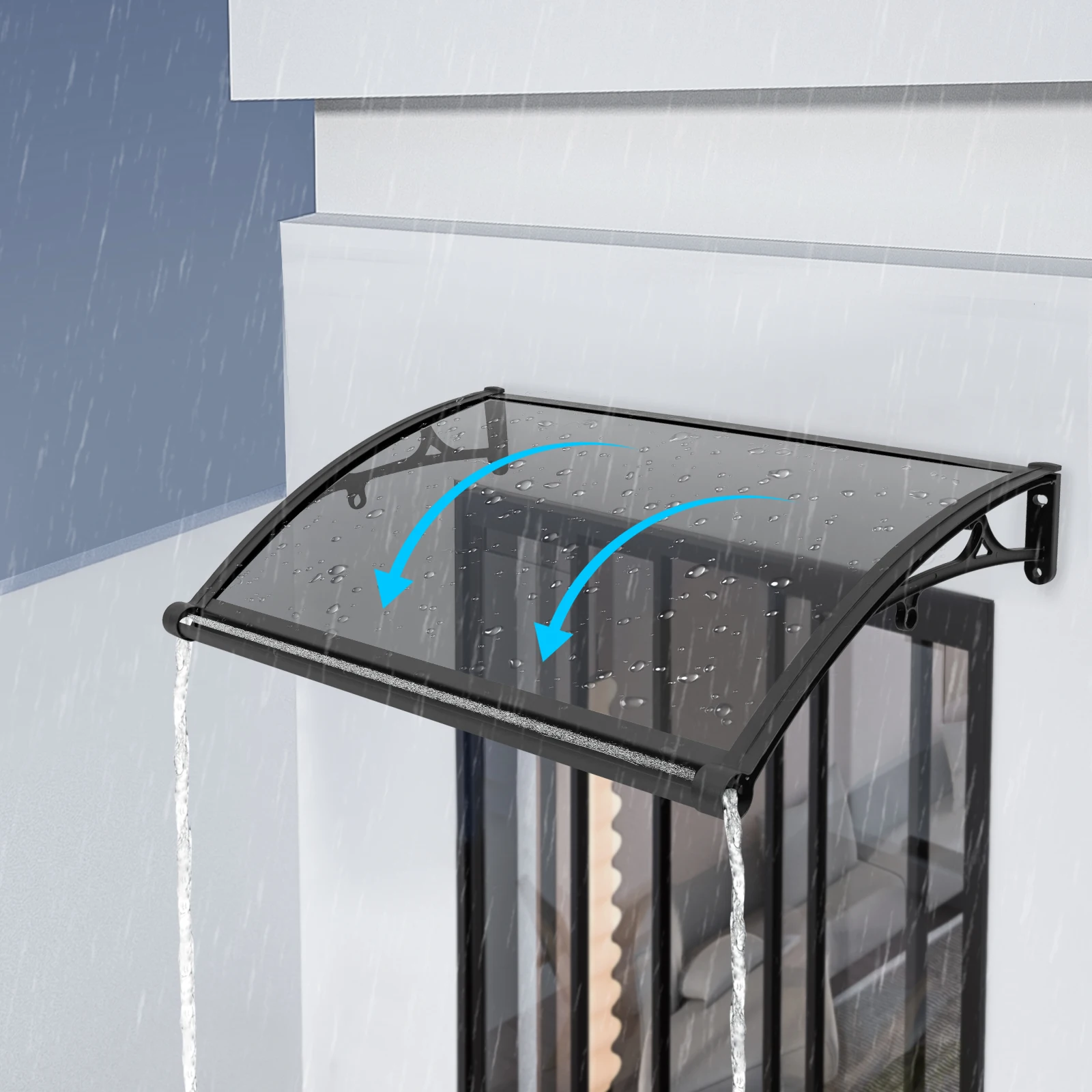 

Wall Mount Window Door Awning Canopy, Front Doors/Windows Overhang Awning for Sun Shutter, 102*62*15cm