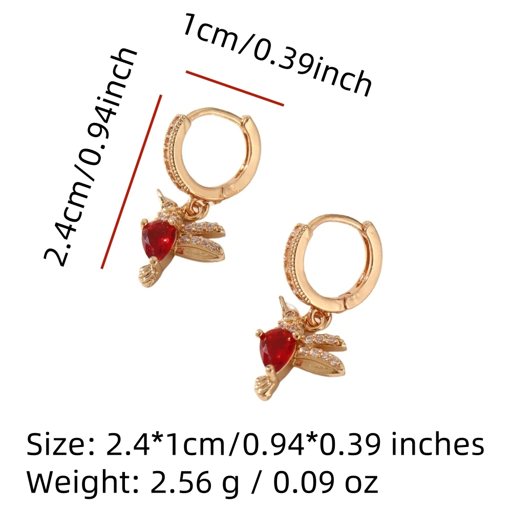 Fashion Hummingbird Drop Earrings Golden Plated Micro-inlaid Zircon Bird Huggie Earrings for Women Daily Wear Party Accessories