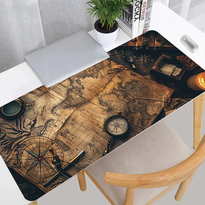Ancient Nautical Chart Mousepad World Map Compass Mouse Pad Large Computer Game Table Mats XXL Rubber Anti-slip HD Keyboard Rug