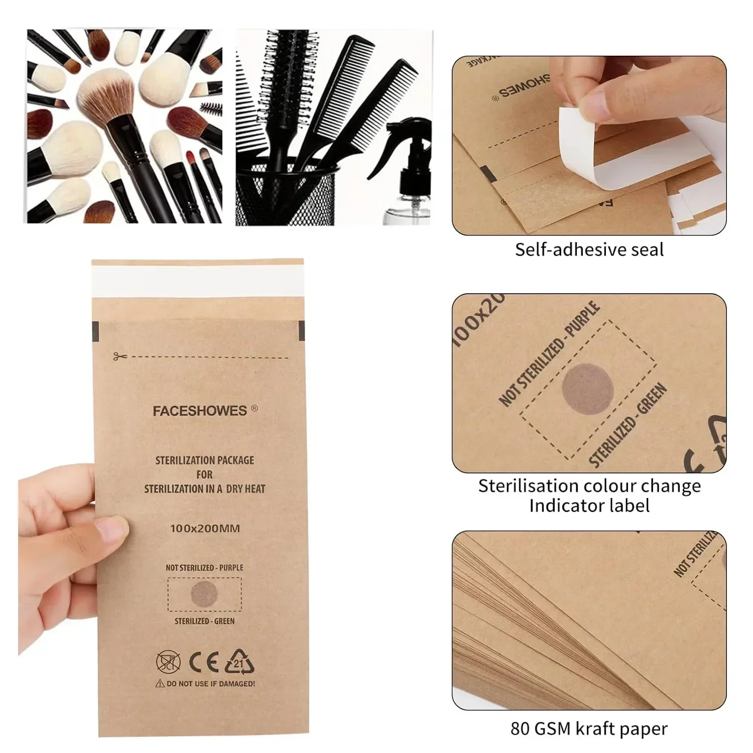 100pcs Nail Art Empty Sterilizing Bags Disposable 26*14cm Self-Sealing Sterilization Pouches Bag Manicure Nail Art Tools