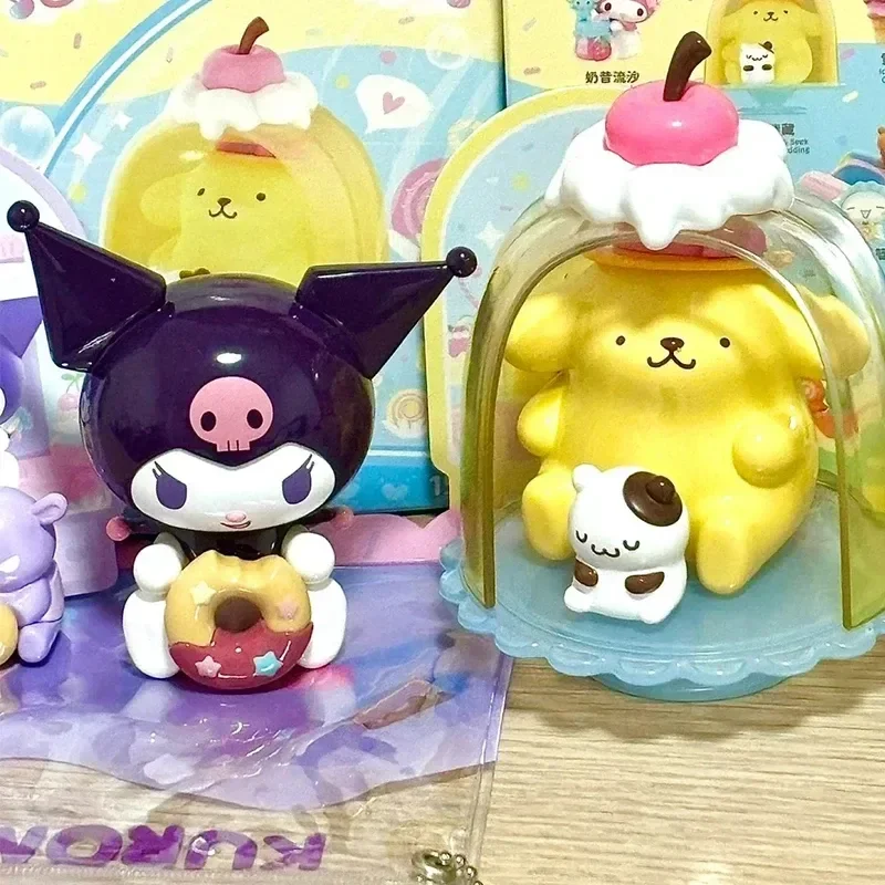 Sanrio comida diversão série caixa cega minha melodia cinnamoroll pochacco pompom purin kuromi kawaii anime figura brinquedo decoração menina presente de natal