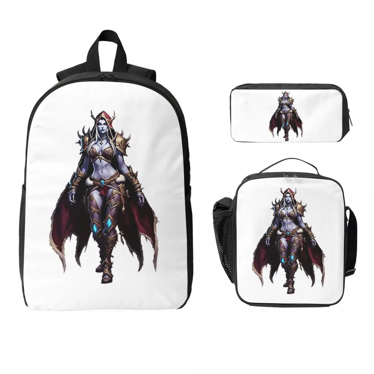 

Sylvanas Windrunner World Of Warcraft Backpack BookBag School Bag Computer Shoulder Bags 3ps Insulated Lunch Bag Pencil Case