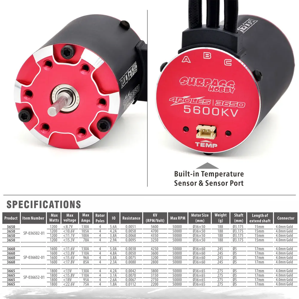 RC motor Rocket V2 supersonic Brushless Motor w/ Temp Sensor 3650 3660 3665 3670 3674 for 1/8 1/10 RC Car