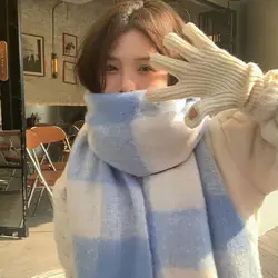 Korean Fashionable Scarves Large Checkered Pattern Thick Scarf for Woman Winter Outdoor Windproof Warm Scarves ﻿