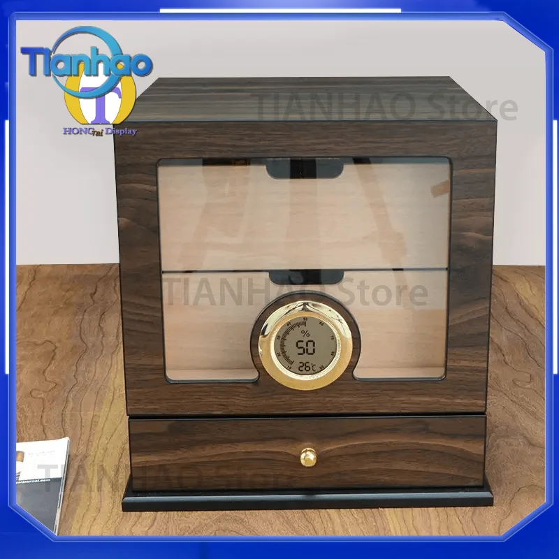 Electric Cigar Humidor Display Cabinet with Spanish Cedar Wood Drawer for Cigar Storage