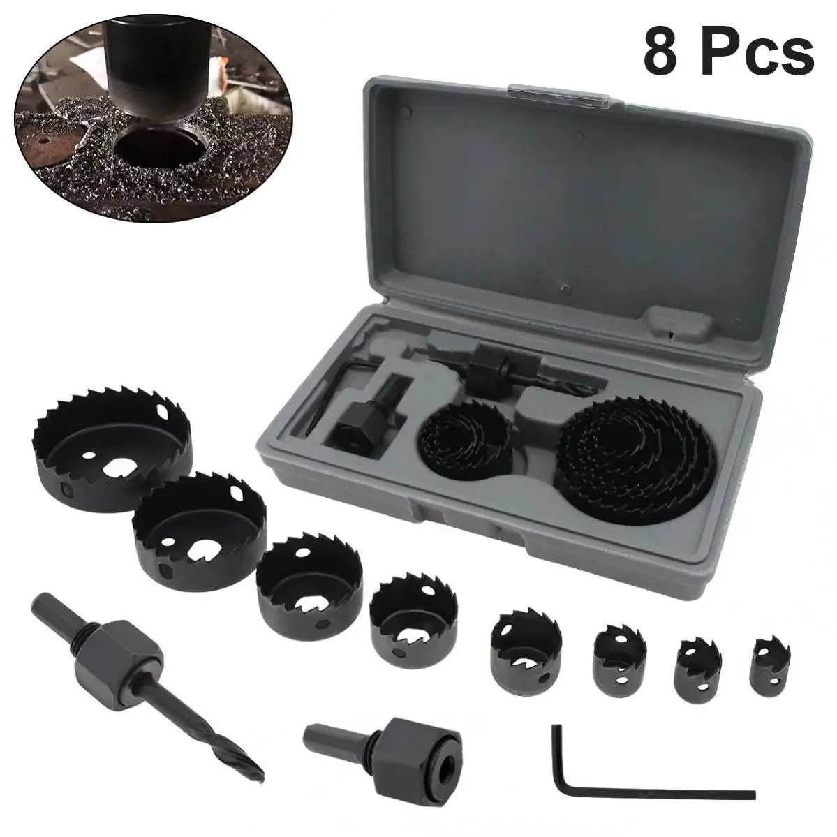 8szt/zestaw DIY Zestaw do cięcia otworów 19-64mm Zestaw wierteł do drewna i blachy Okrągłe wiertła do okrągłych obudów Stopy do drewna i metalu