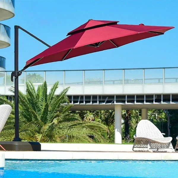 

Large Roman Parasols 3.5M Outdoor Restaurant Offset Umbrella Aluminum Cantilever With LED Lights For Beach Hotel Use