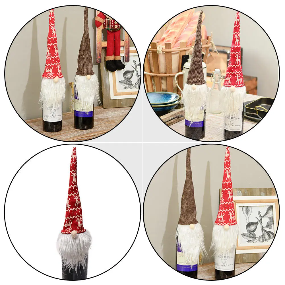 

2pcs Christmas Decorations Wine Bottle Covers Red Xmas Bottle Protectors Festive Party Ornament Creative Home Bar Tool