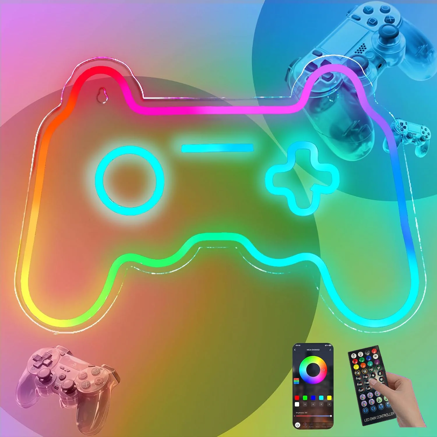 Let's Party RGB Color Changing Neon Sign, Happy Birthday LED Rainbow Decor Light Customizable for Gaming Room Barber Shop