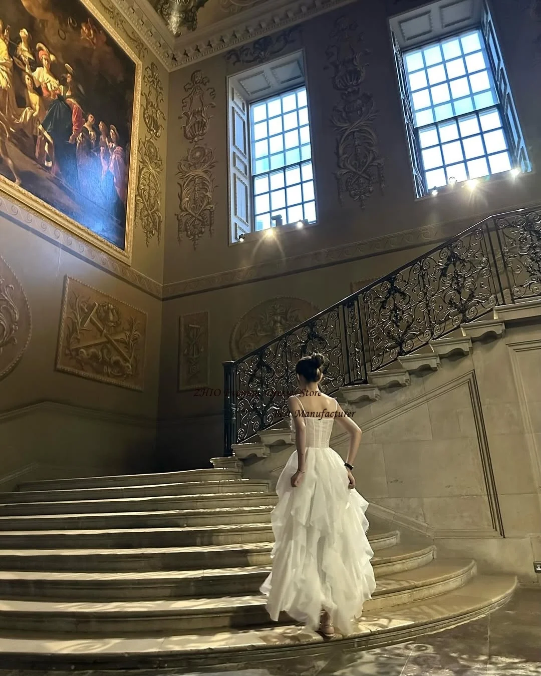 ZHIO Lusso 3D Fiore Tulle A Line Illusion Abito da sposa coreano Servizio fotografico Senza spalline Cinghie per spaghetti Abiti da sposa Personalizzati