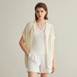 BC625 Luxury Women's Clothing Summer Hollowing Out Ladies Oversize Knitted 100% Linen Sweaters Hoodie Plus Size Cardigan