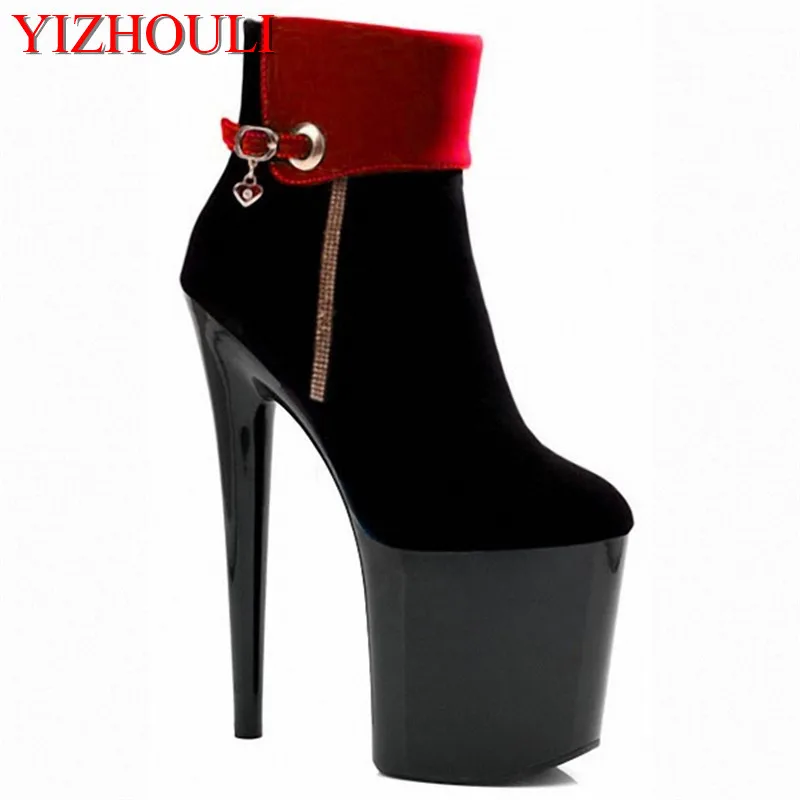 Super high heels, 20cm thin and hate sky-high club shoes, suede front decorative side zipper, low dance shoes