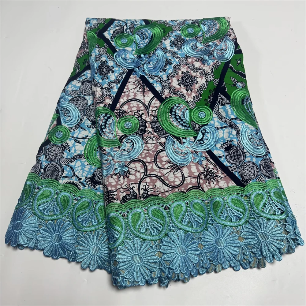 

Африканский восковой кружевной шнур для вышивки, кружевная хлопковая восковая ткань с принтом, восковая вышивка для женского платья, 6 ярдов