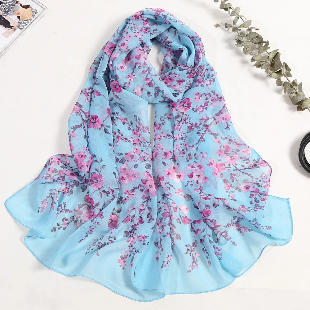 Plum Bossom Summer Chiffon Scarf Women Foulard Shawl Bandana Elegant Beach Sun Protection High Quality