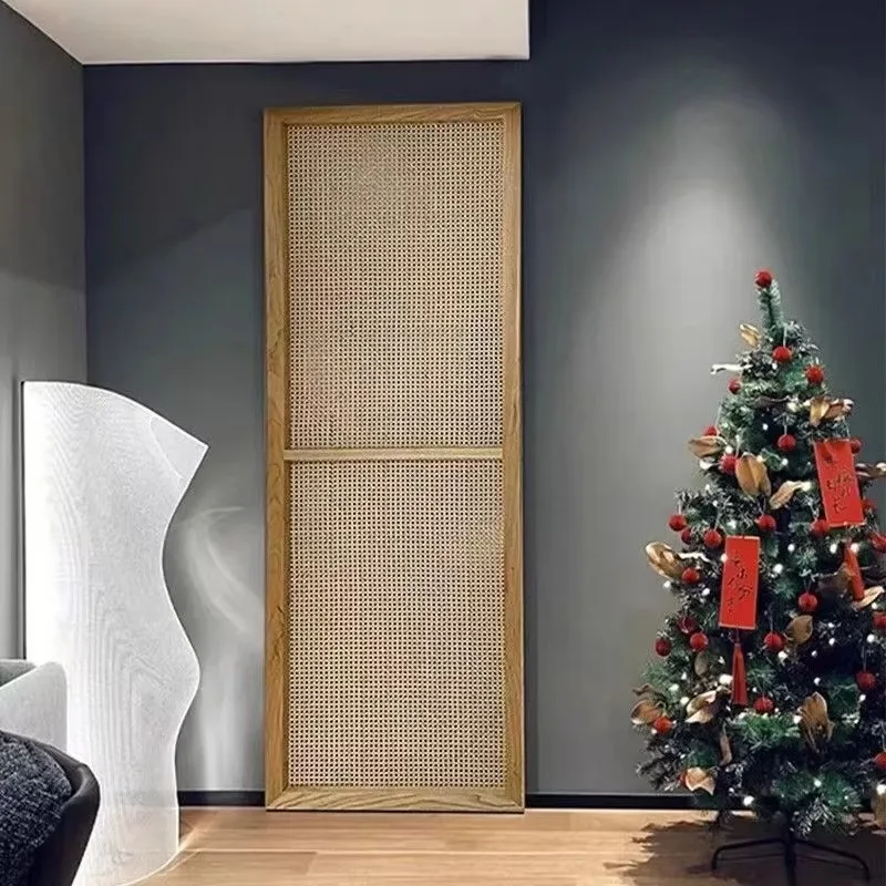 Custom New Chinese Style Rattan Sliding Folding Door Multi-functional Wooden Material