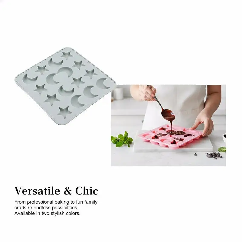 12 Cavity Silicone Mold for Five-pointed Star 3D Moon Meteor Fondant Candy Flexible Baking Tool for Cake Decorating view 4