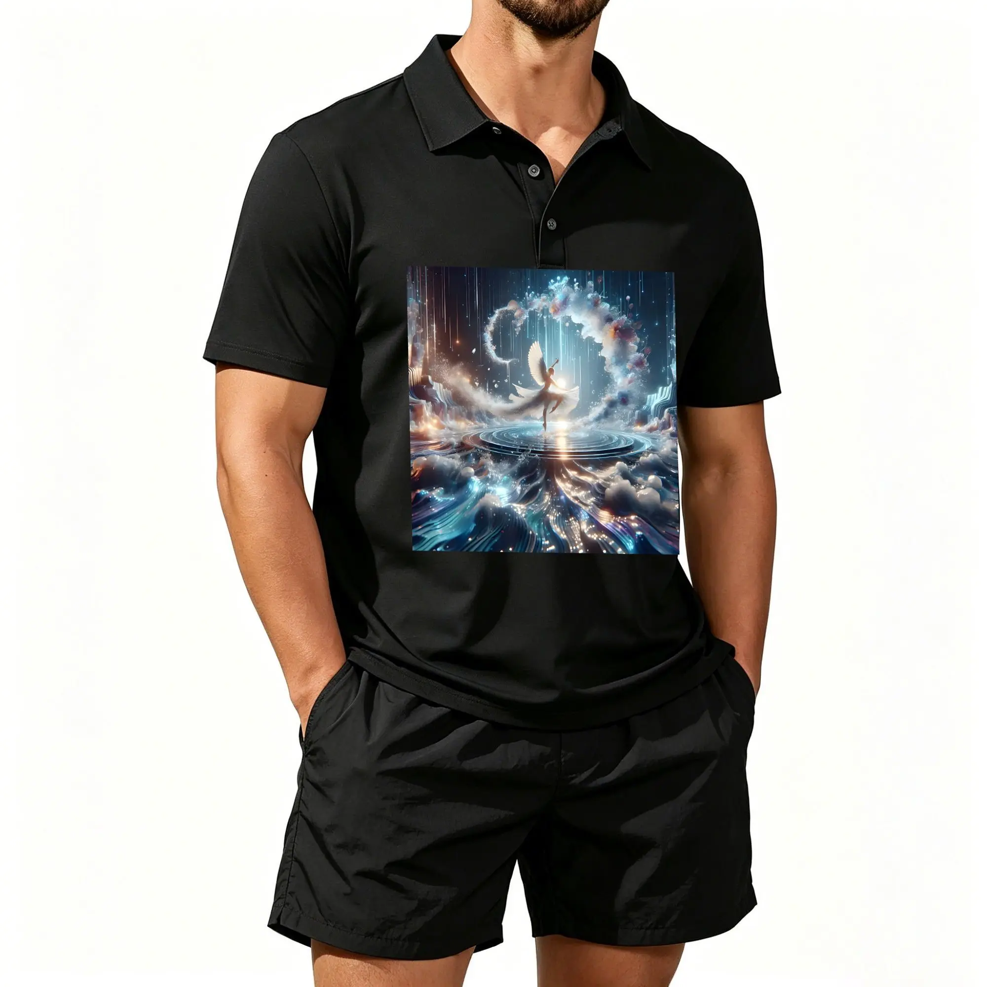 Conjunto de Polo de Manga Corta para Hombre, Estampado: Bebidas de Cóctel Tropicales, Adecuado para Uso Diario y Actividades al Aire Libre, Tela Suave y Transpirable, Lavable a Máquina