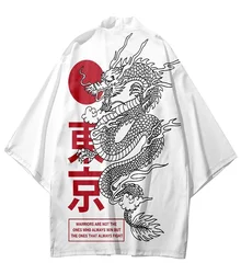 Summer New Japanese Kimono Dragon Print Men's Cardigan Fashionable Handsome Large Size Men's Tops Simple Men's Kimono