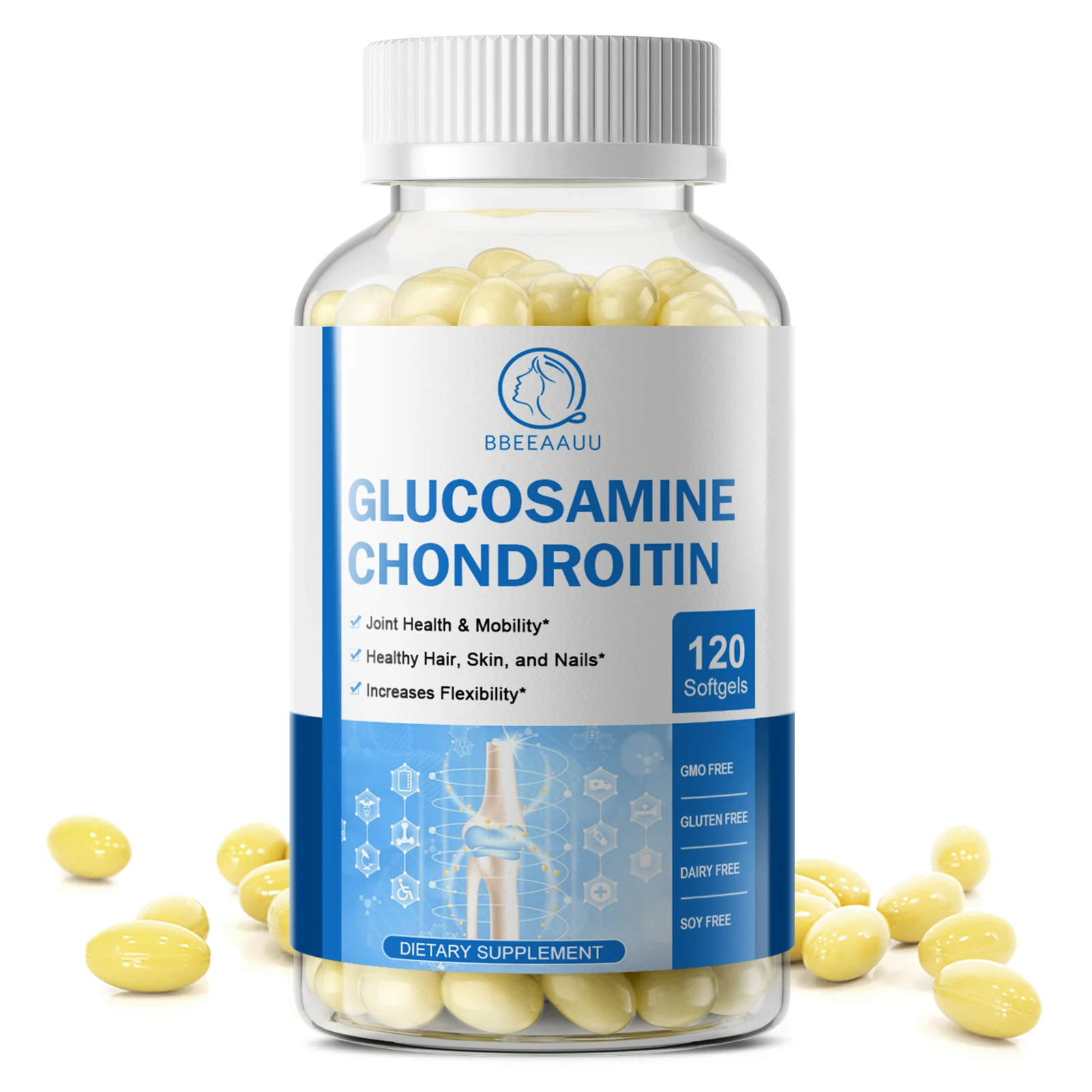 

BBEEAAUU Vitamin D Glucosamine Chondroitin Capsules for Relieve Joint & Knee Pain Relieve Discomfort of Bones and Joint