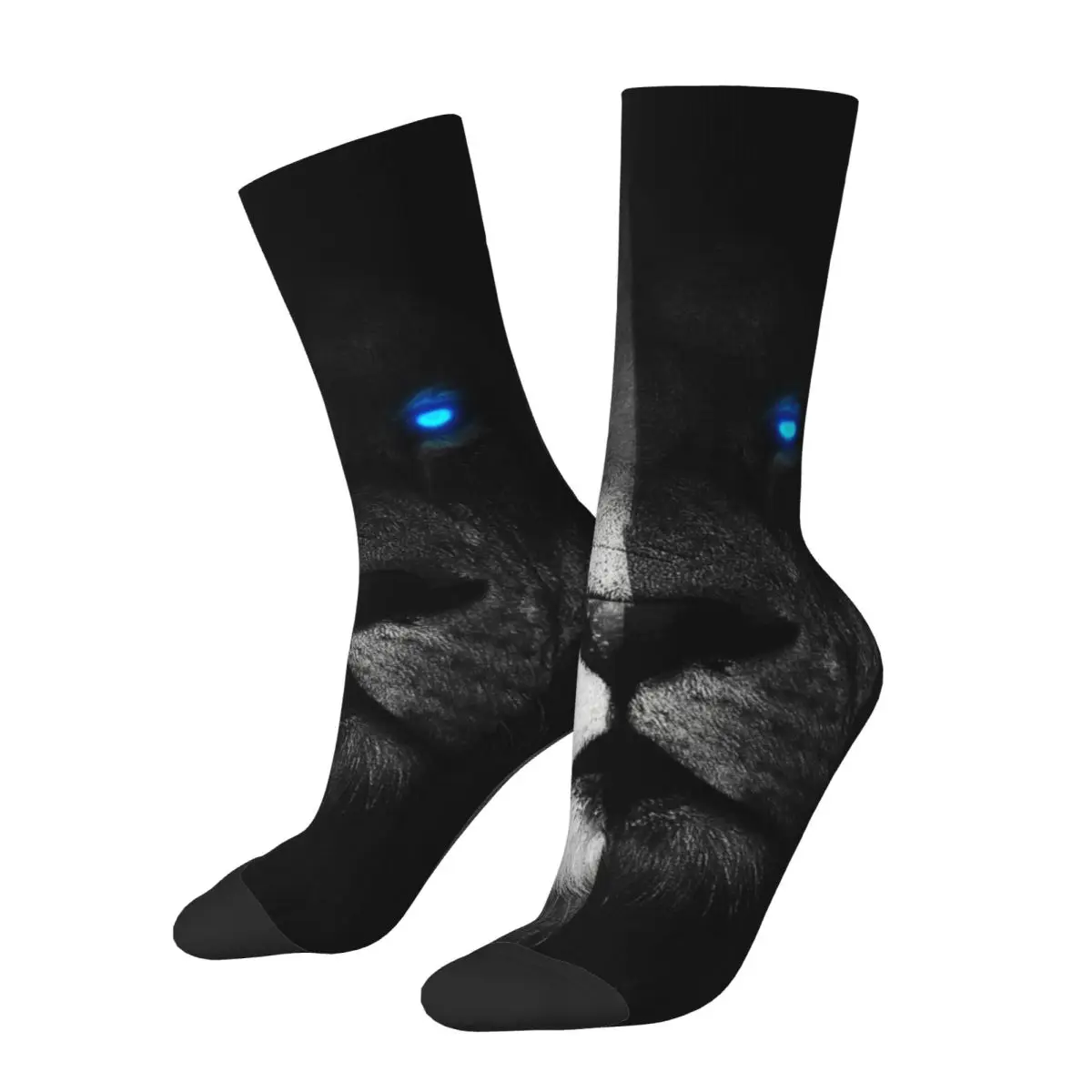 Funny Lion Blue Eyes Sock for Men Space Galaxy Wolf Quality Pattern Printed Boys Crew Sock official-website tops fugees