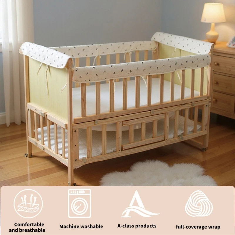 Pack Of 4 Soft Cotton Crib Bumper Pads With Ties For Chew Proof Baby Bed Crib Cover Quick Install A2UB