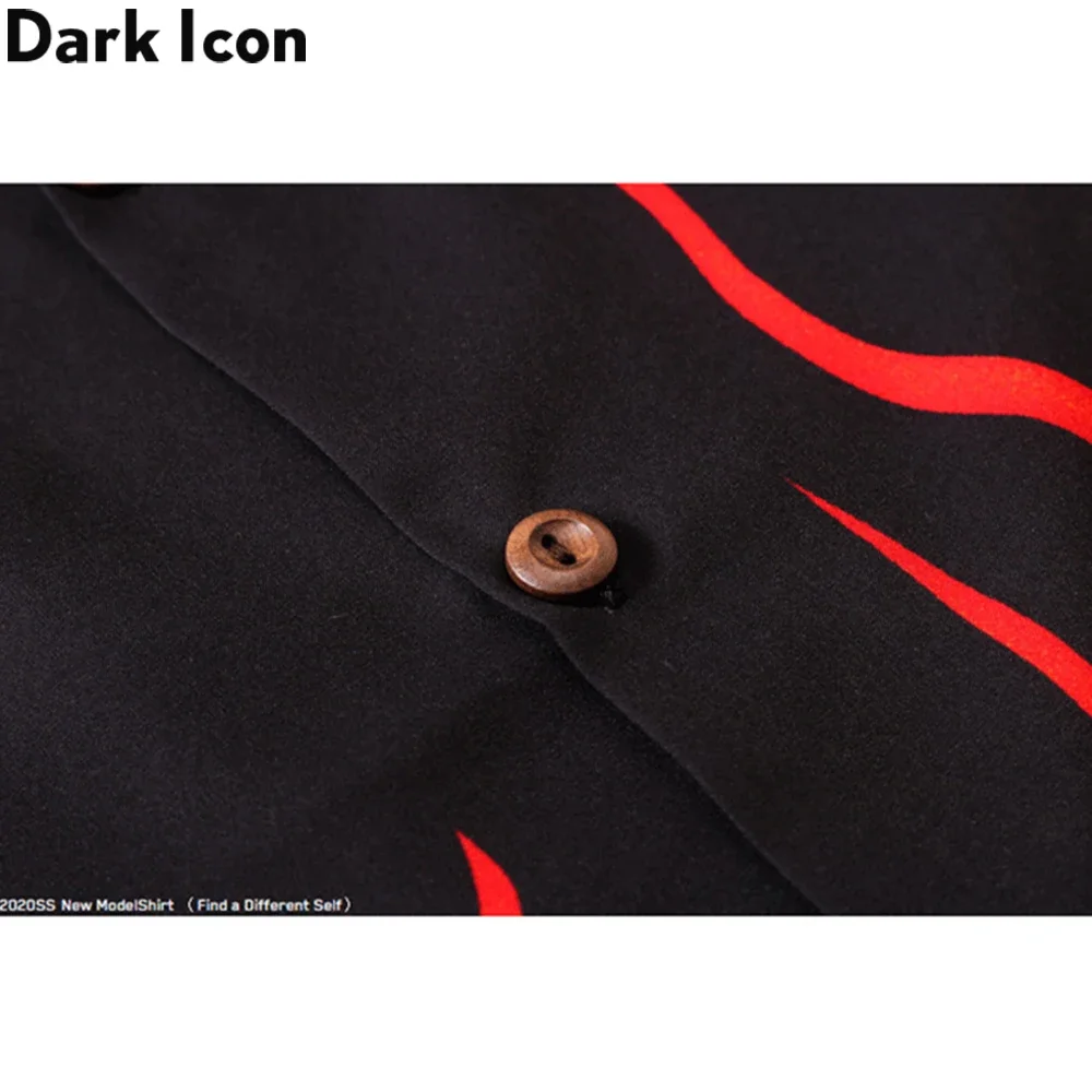 Dark Icon Flame Button Down Vintage Men\'s Shirts Summer Street Shirts for Man Holiday Beach Shirts Man Clothing