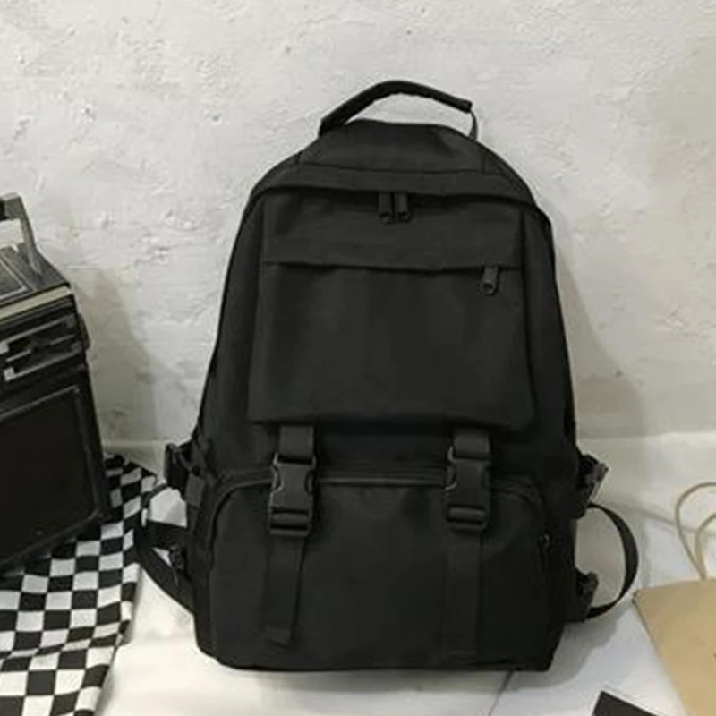 

Large Capacity Black Backpacks For Men Women Travel Bag Solid Harajuku Student Schoolbag Backpack Unisex Bags High Street