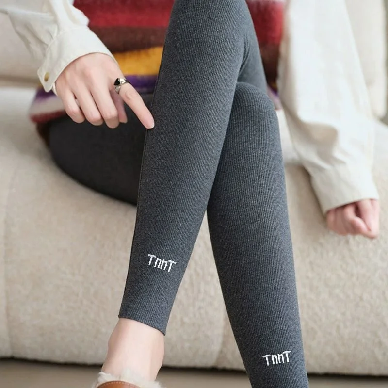 

Grey Women's Leggings for Outer Wear Spring and Autumn Summer Thin Ribbed Petite High Slim Nine-Minute Pants