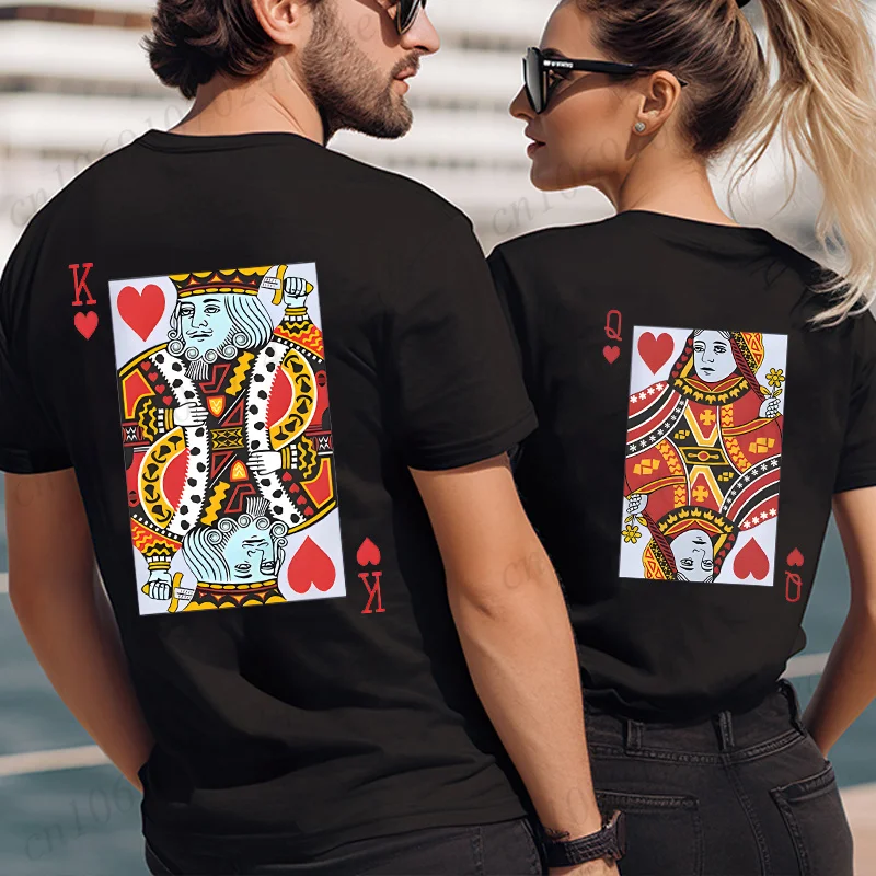 Playing Cards Heart K/Q Graphic Y2k T Shirts Couples Fashion Queen King Tees Boyfriend Girlfriend Tee Loves Harajuku Shirt Gift