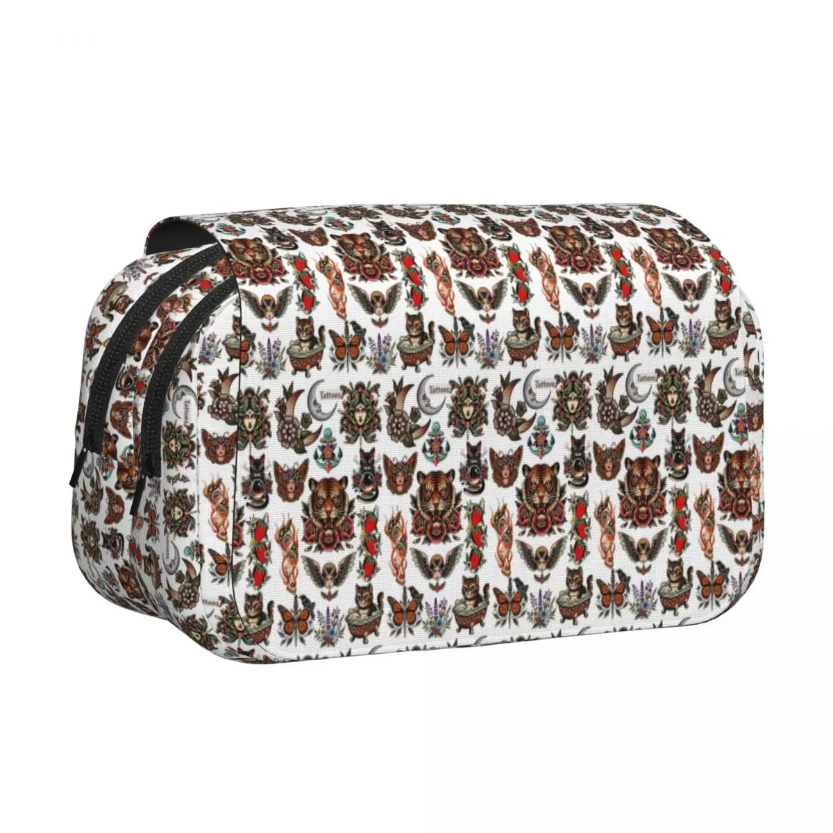American Traditional Flash Pattern Tattoo Pencil Case Pen Holder Hard Shell Leather Pen Box Pencil Bag for Boys Girls School