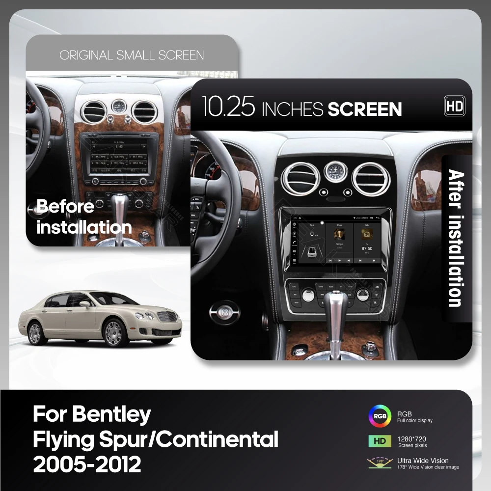 9 Inch Android13 MediaCarPlayer For Bentley Flying Spur/Continental 2005-2012 GPS Navigation 8Core 8+256G CarPlay 4G 360Camera