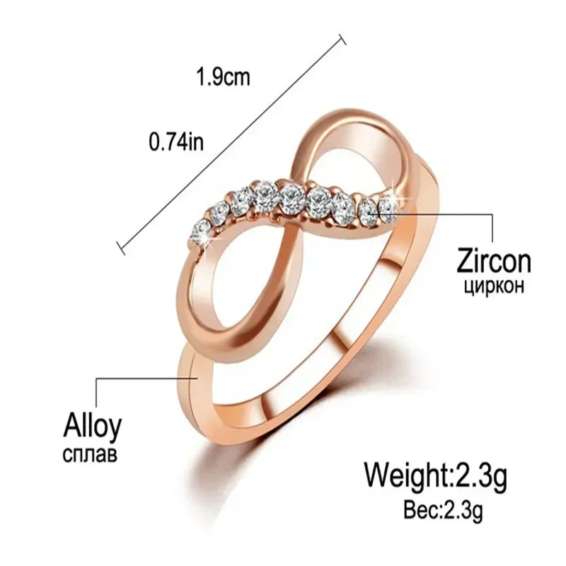 New Design Hot Sale Fashion Alloy Crystal Rings Gold Color Infinity Ring Statement Jewelry Wholesale for Women Jewelry