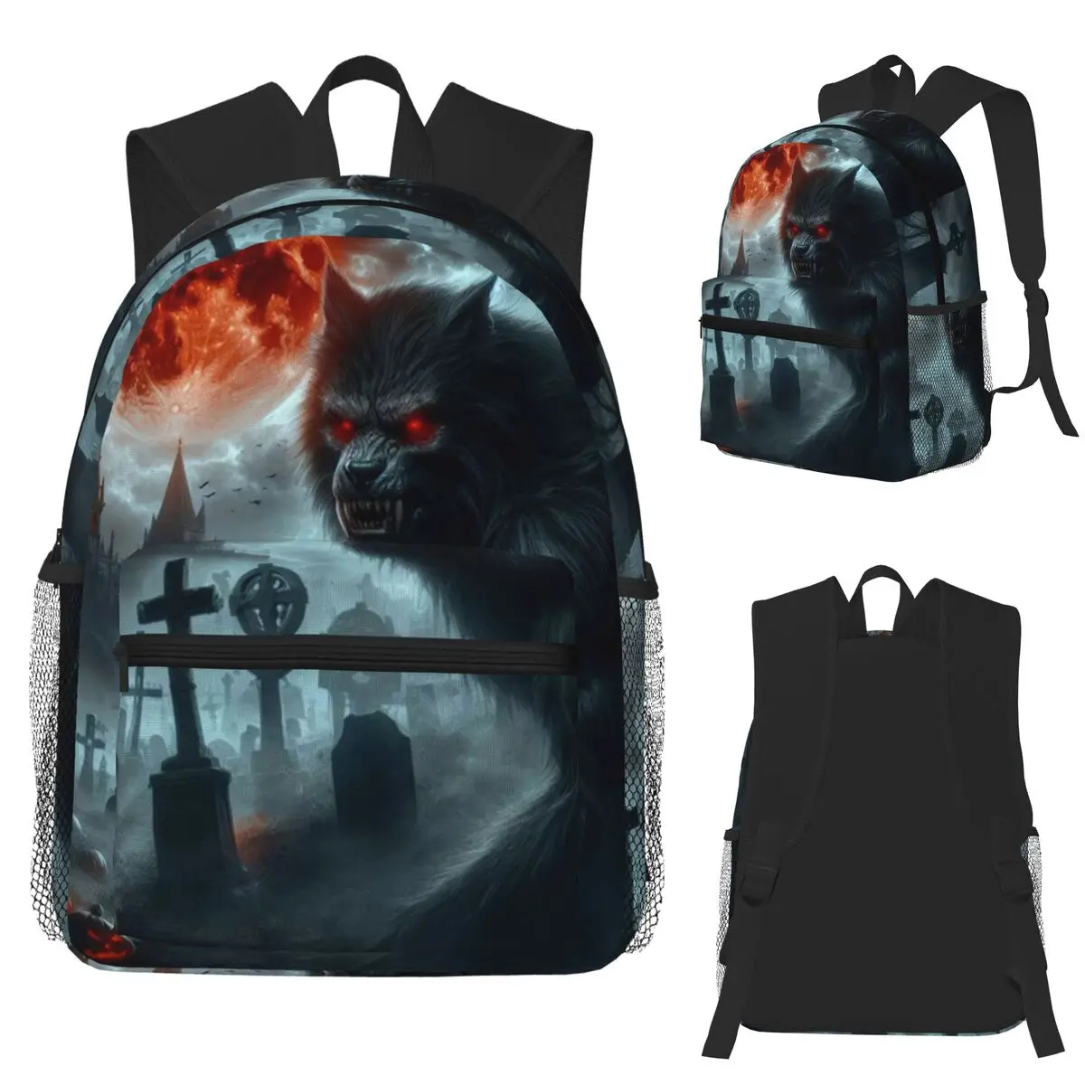 

Werewolf With Red Eyes And Red Moon Halloween Pumpkin Student Backpack School Bag Hiking Travel Daypack Bookbag Shoulder Bags