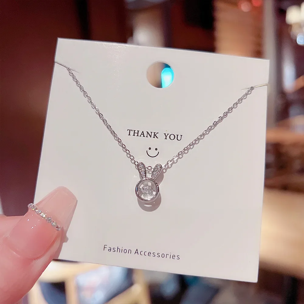 Stainless Steel Chain Sweet Cute Zircon Bunny Rabbit Pendant Necklaces for Women Girls Silver Color Lovely Accessories Gifts