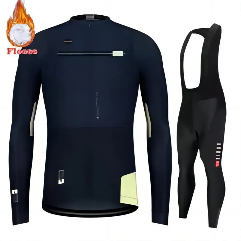 2023 Men Winter And Autumn Cycling Jersey Set Thermal Fleece Clothing Long Sleeve Road Pants Bib Bike Suit MTB Maillot