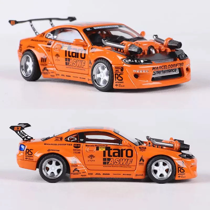 Diecast escala 1:64 nissan s15 4.0 v8 motor simulação liga modelo de carro brinquedo colecionável presente lembrança exibição ornamento