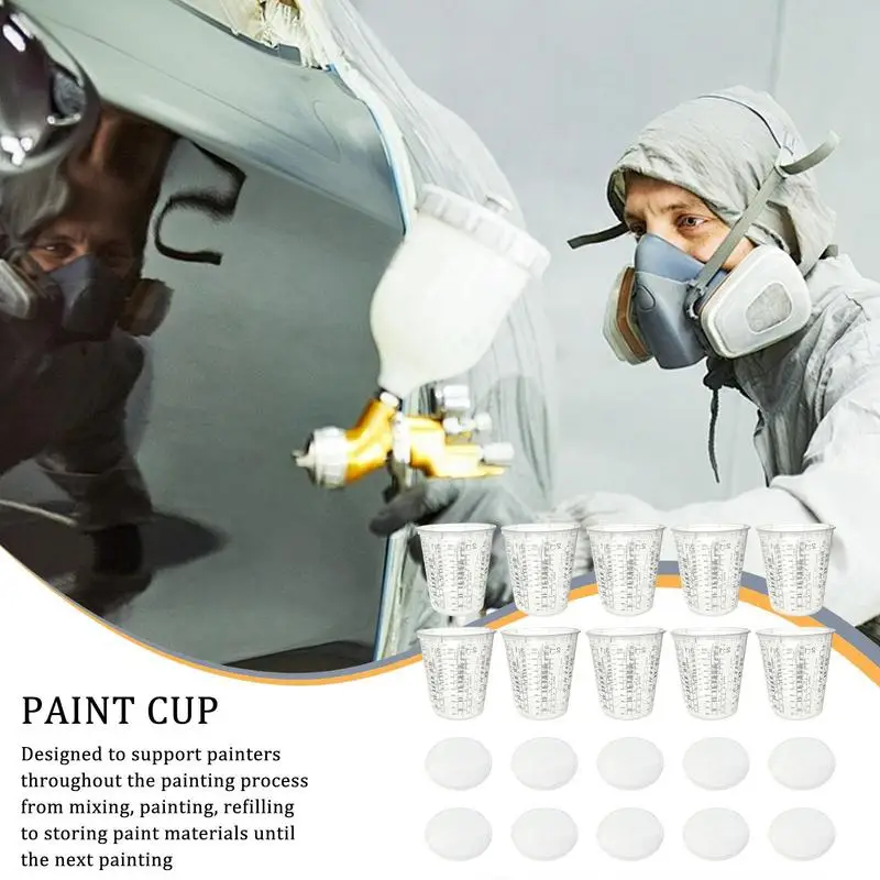 Taza calibrada para mezclar pintura, vasos de mezcla de pintura precisos transparentes de plástico con tapas para mezclar pintura y pigmentos, 1370ml, 10 Uds.