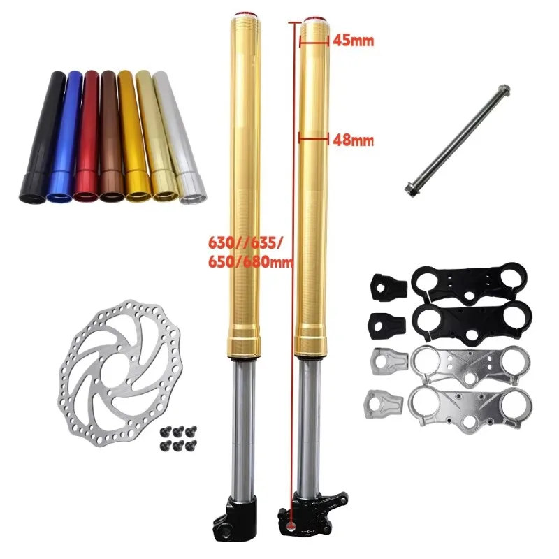 front fork of the dirt pit bike is completely inverted, the front fork suspension shock absorber and three-clip handlebar riser
