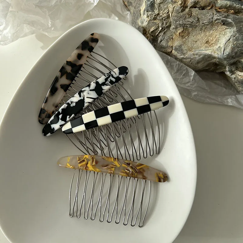 South Korea\'s new simple plaid bangs hairpin hairpin texture marble pattern iron tooth hair comb insert comb hair accessories