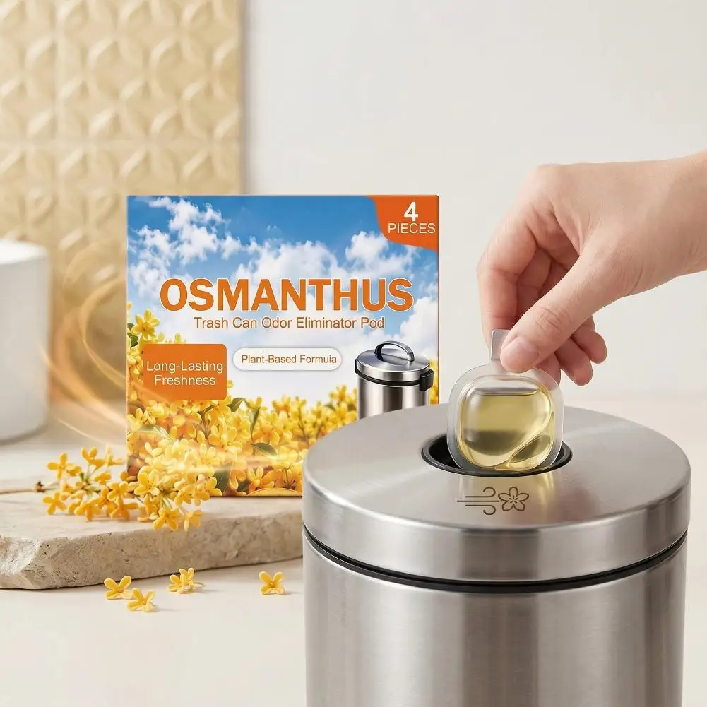 4 Counts Osmanthus Scent Trash Can Deodorizer Pods, Plant Formula Long Lasting Fresh Air Freshener Capsules For Kitchen Bathroom