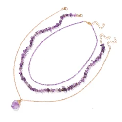 3Pcs/Set Natural Amethysts Stone Necklaces Irregulat Chips Stone Pendant Necklace Healing Reiki Women Necklaces Jewelry Gifts