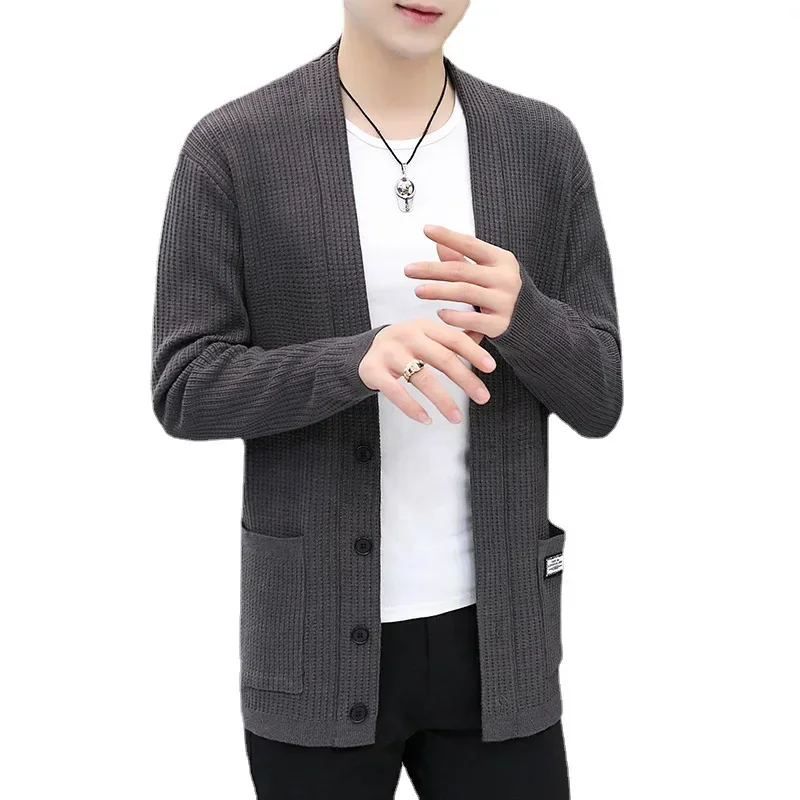 LIBIELIY 2024 Autumn V-neck Casual Knitted Cardigan, Korean Style For Men Personalized Outdoor Knitted Outerwear Advanced Woole