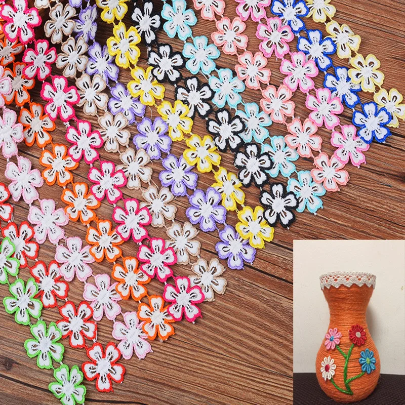 30Yards Fashion Water Soluble Flower Lace Trim Yellow Pink Red Green Blue Ribbon Fabric for Bags Dress Decoration 2025